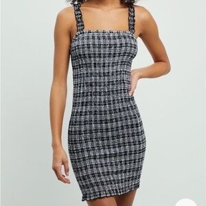 Volcom Black & White Gingham Ruche Mini Dress